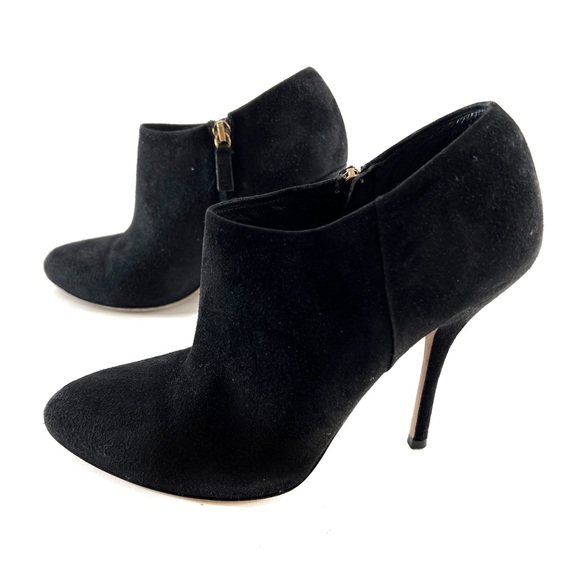 GUCCI Black Suede Ankle Zipper Booties Boots Leather Heels Made In Italy - Picture 5 of 8